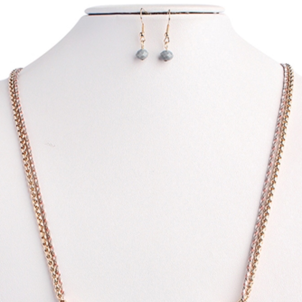 GRAY TASSEL STATEMENT NECKLACE AND EARRING SET - Picture 2 of 4